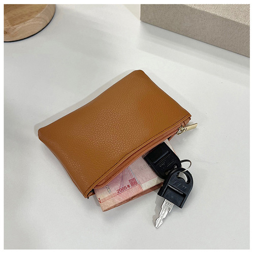 Short Zipper Minimalist Ultra-Thin Coin Purse — Unisex Litchi-Grain & Leopard-Print Design for Cards, Documents, and Coins