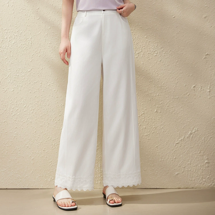 [Кружевные широкие брюки с девятью точками] Тонкие драпированные повседневные костюмные брюки, тонкая и яркая женская одежда больших размеров, новый летний стиль для полных мм.