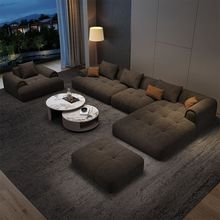 现代简约客厅大小户型意式极简磨砂布艺泡芙沙发豆腐块科技布沙发