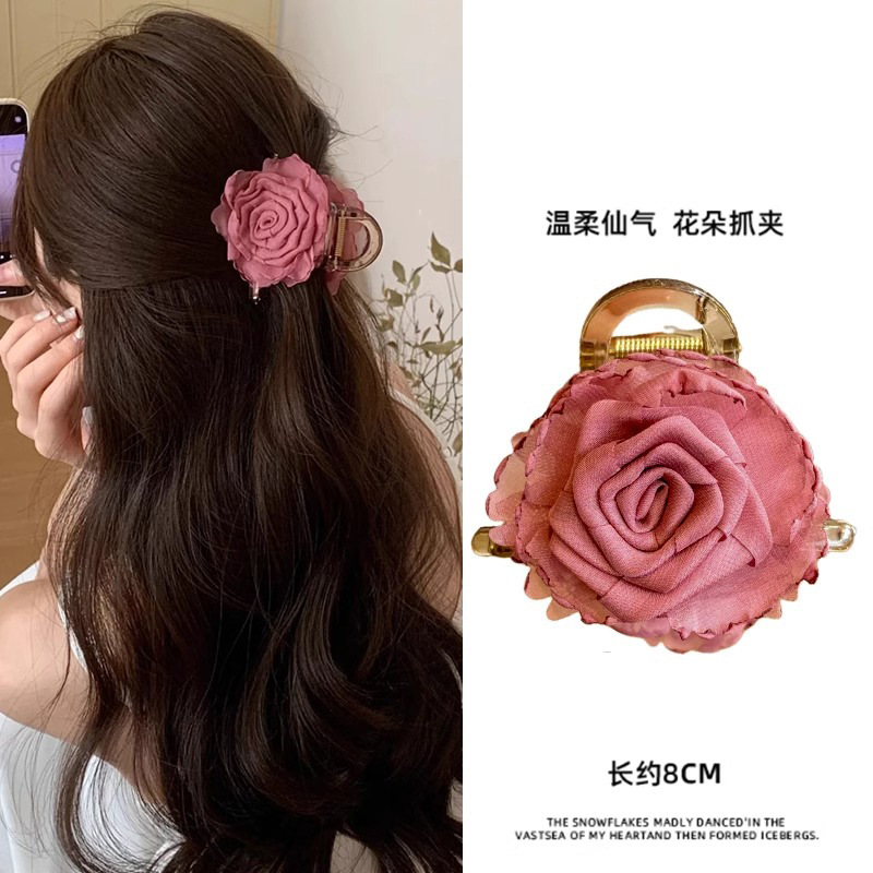 Rose seca clip de agarre de flores de mujer nuevo clip de cabello de alta calidad cabeza media clip de cabello nicho temperamento adornamiento para el cabello