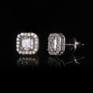 Europe and the United States speed selling through the selection of 925 silver moissanite quadrilateral earrings HipHop earrings for men and women wholesale