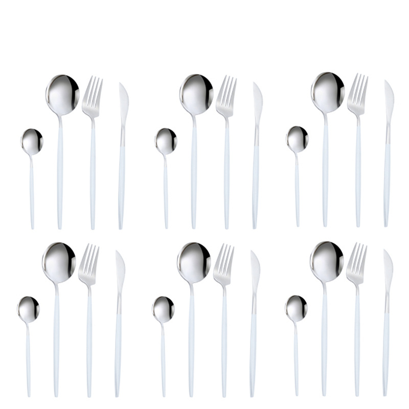 Amazon transfronterizo vajilla de acero inoxidable conjunto de 24 piezas portugués occidental cuchillo de carne, tenedor y cuchara traje de boda conjunto LOGO