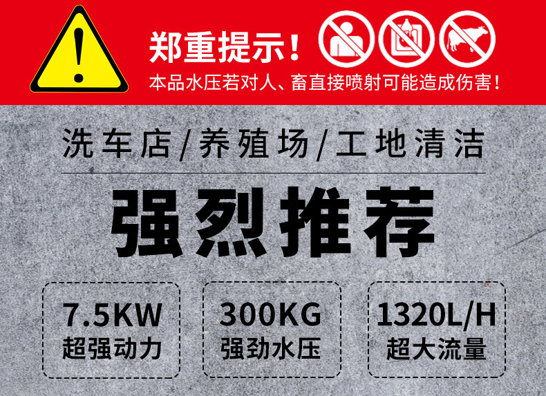 Black Cat High-Pressure Car Washing Machine 220V380 Commercial High-Power Industrial Farm Car Wash Shop Ultra-High-Pressure Cleaning Machine