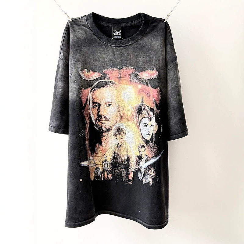 Saint "Star Wars" Star Wars Prequel 1" Limited Edition Washed and Distressed Short-Sleeved T-Shirt for Men