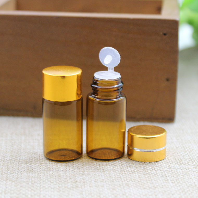 3ml茶色玻璃精油瓶 连体孔塞切线金盖 试用螺口小玻璃瓶子
