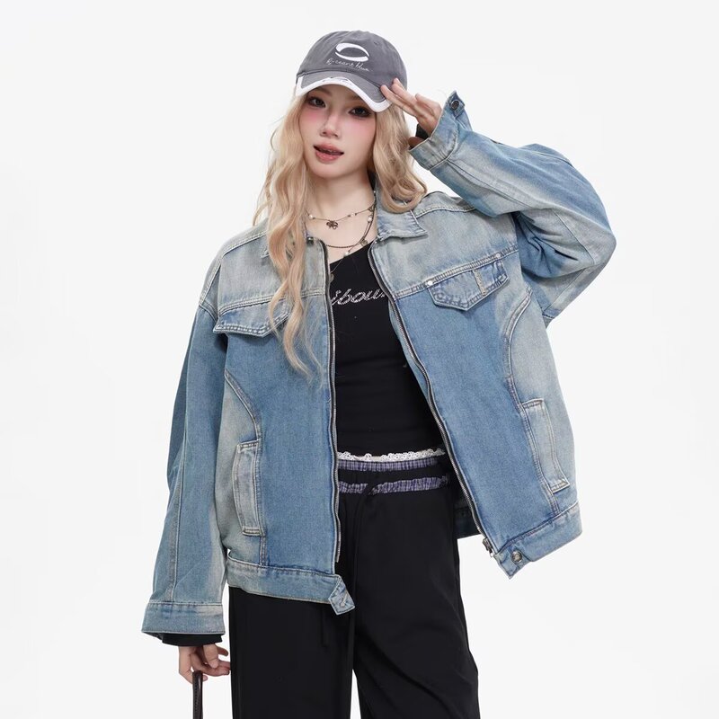 Boyfriend-Style Retro Slimming Jacket for Chubby Women, Plus-Size Denim Jacket for Spring and Autumn