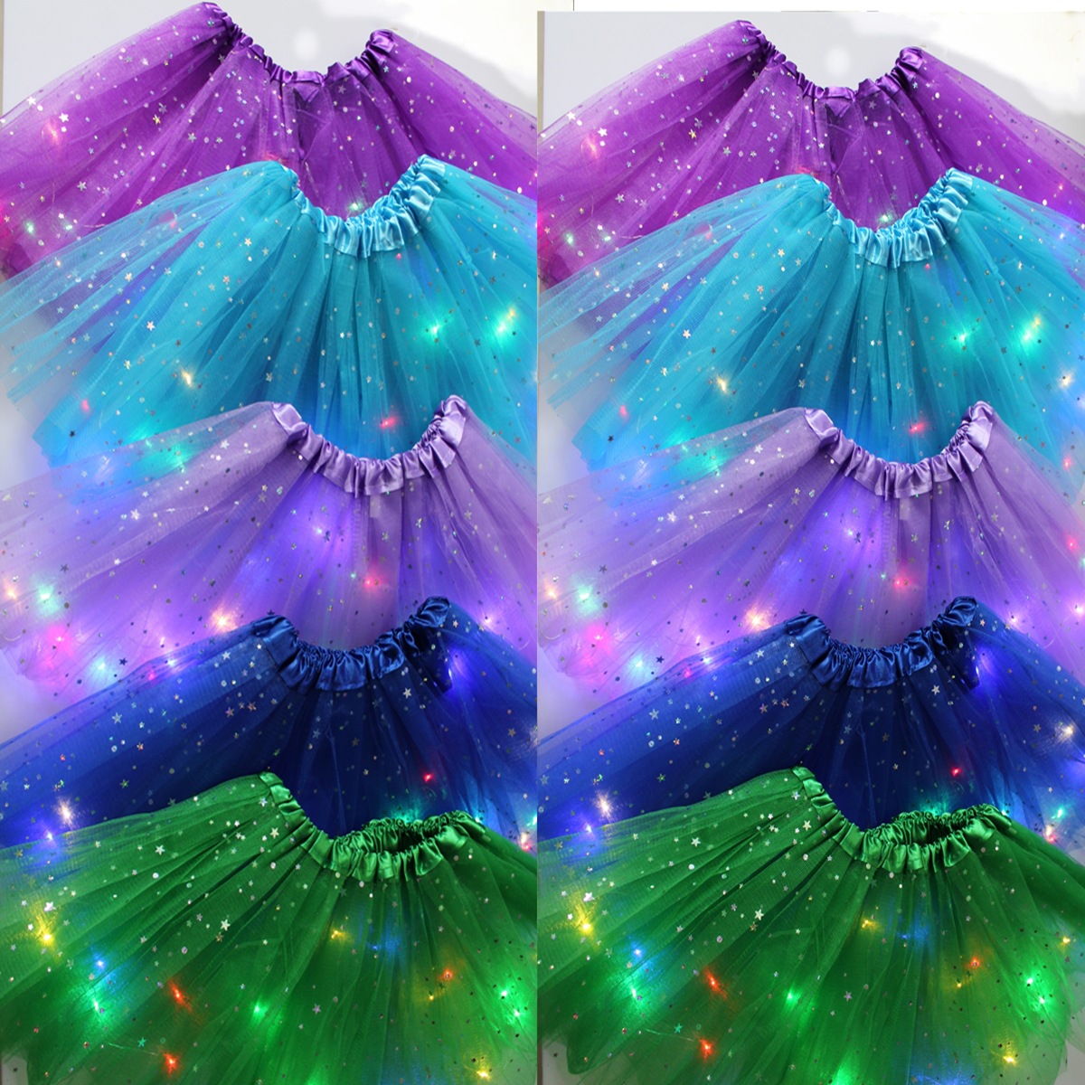 European and American New Kidsren's Sequined Tutu Skirt Tutu Skirt Luminous Half-Length Mesh Skirt Led Dance Star Bunny Skirt