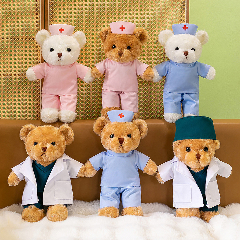 Doctor and Nurse Uniforms Teddy Bear Plush Toy Nurse Uniform Bear Customizable Logo Bear Promotional Gift