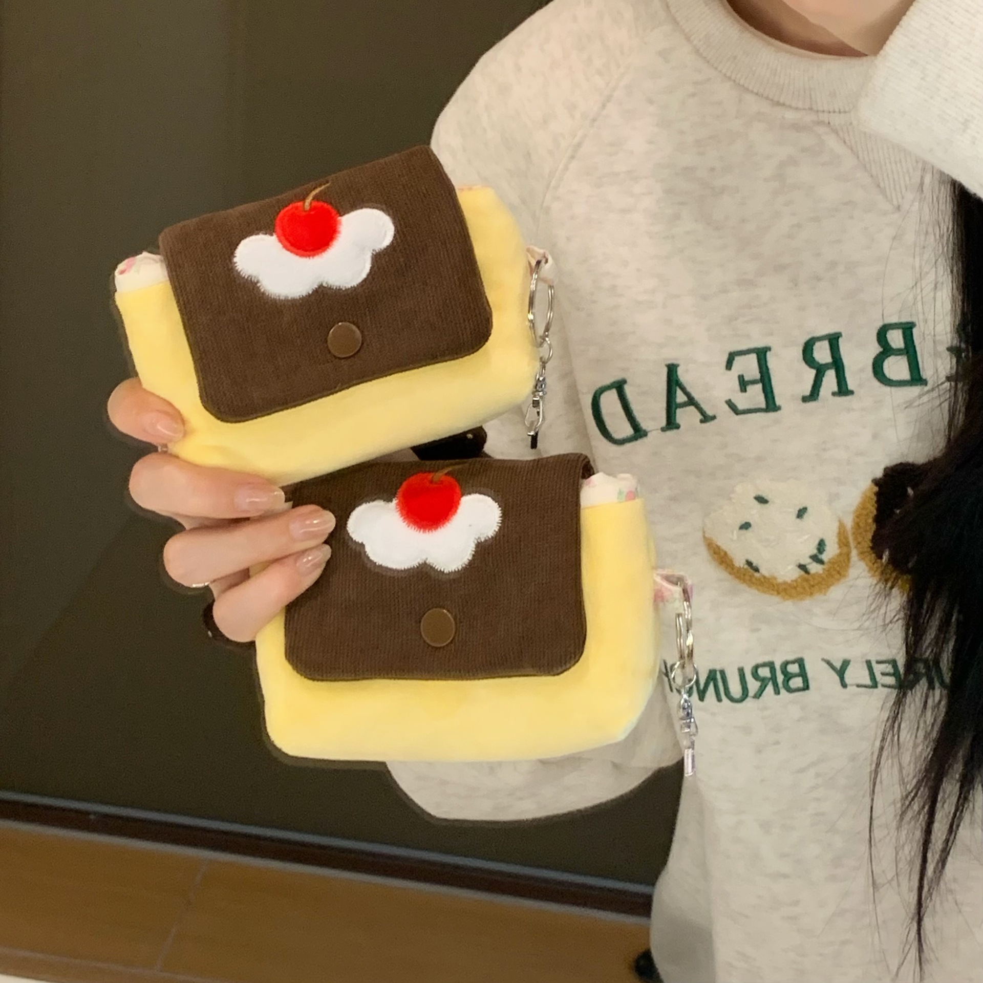 Cute Cherry Pudding Coin Purse Cartoon Mini Plush Portable Small Wallet Multifunctional Storage Card Holder Earphone Bag_maomaolike.com