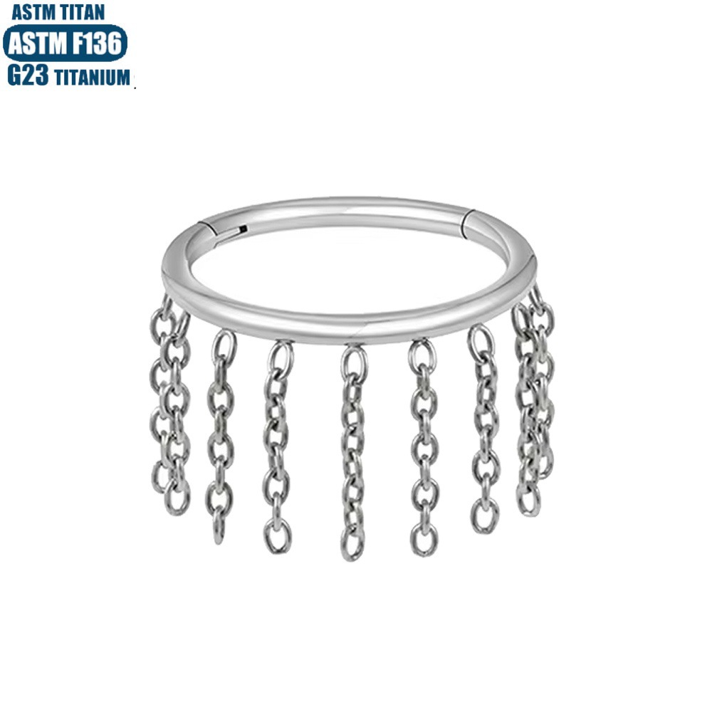 F136 Titanium Alloy Chain Nose Ring Diamond Septum Ring Tragus Tassel Earrings detail image 10