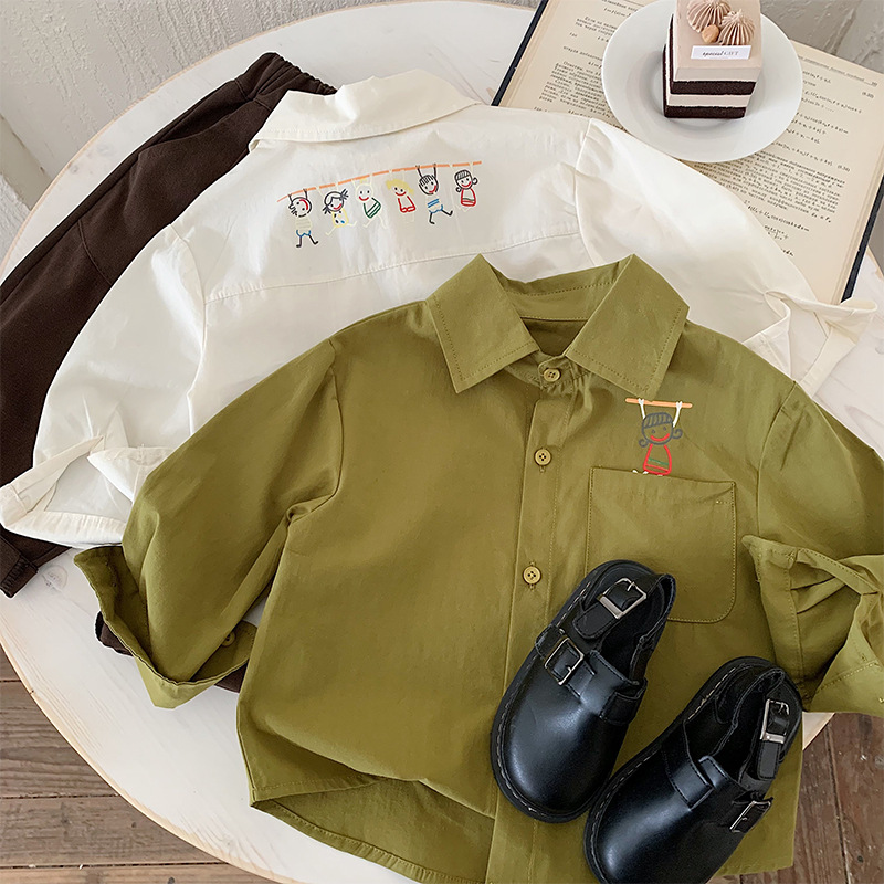 7069 ropa para niños camisas para niños primavera y otoño 2025 nueva camisa de manga larga para niños primavera chaqueta fina de celebridades de Internet primavera