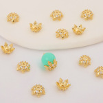 18K铜包金镶嵌锆石花托微镶雪花托DIY手链手串珠托饰品保色花帽