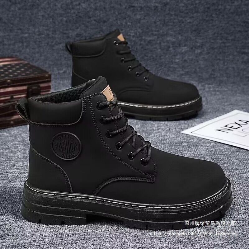 大黄靴2024秋冬季男士马丁靴工装防水防滑登山鞋工地劳保鞋皮鞋棉