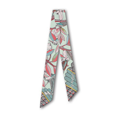 New Korean-style Women's Scarf with Floral Print, Versatile Synthetic Silk Fabric with Binding Strap, Handle Small Ribbon, Head Scarf, Wholesale