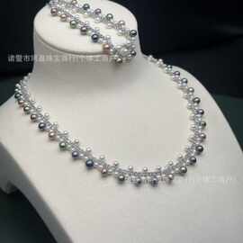 天然淡水3-5mm彩虹编织链近正圆微瑕强光成品串链源头厂家批发