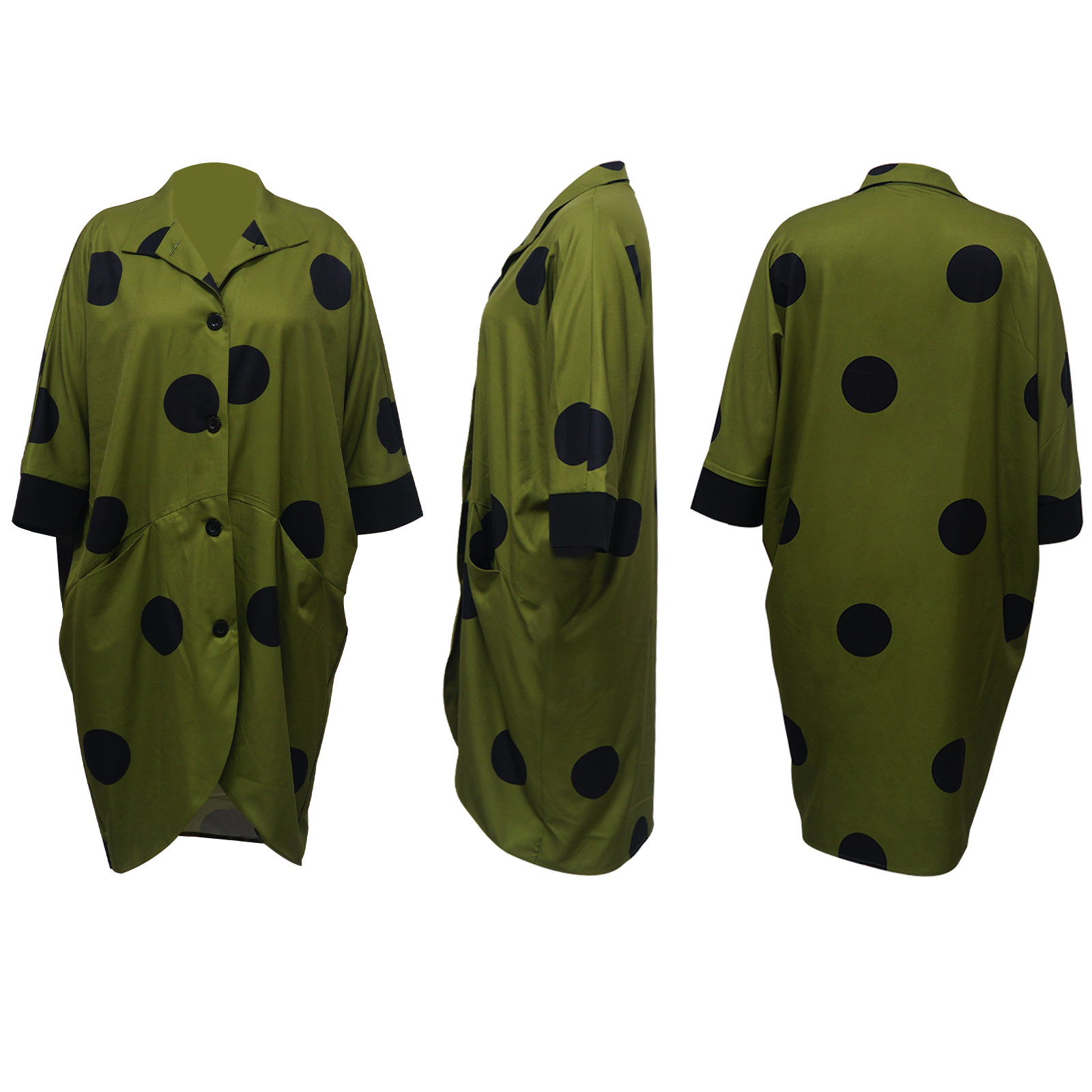 Women Clothing Supply Average Size Printed Nine Quarter Sleeve Shirt Dress Pocket Dress