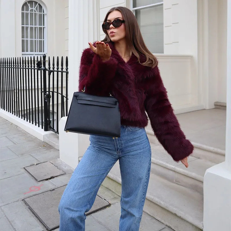 Cross-border European and American Women's AliExpress Explosions Fashion Elegant Lapel Fur Collar Faux Fur Short Fur Jacket