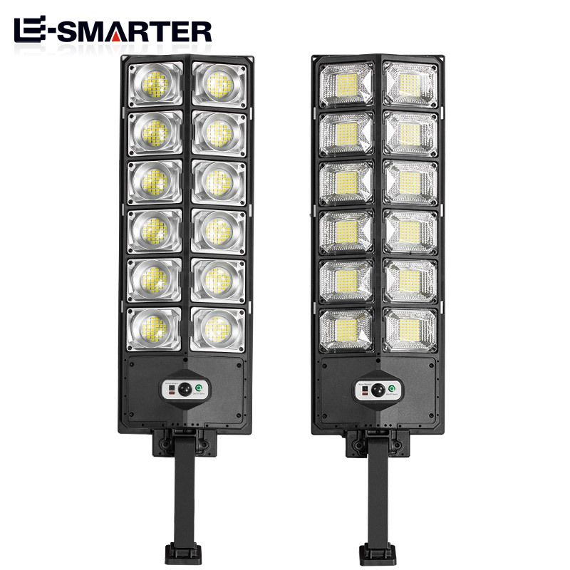 Foco solar LED de doble fila, luz potente con sensor de movimiento, lámpara de calle o jardín para iluminación exterior