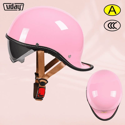 and women's scoop helmet personality – Motosiklet kaskı (dəbilqə) - vq-1-light-pink-m-head-circumference-52-54cm-transparent-black-tea-lenses