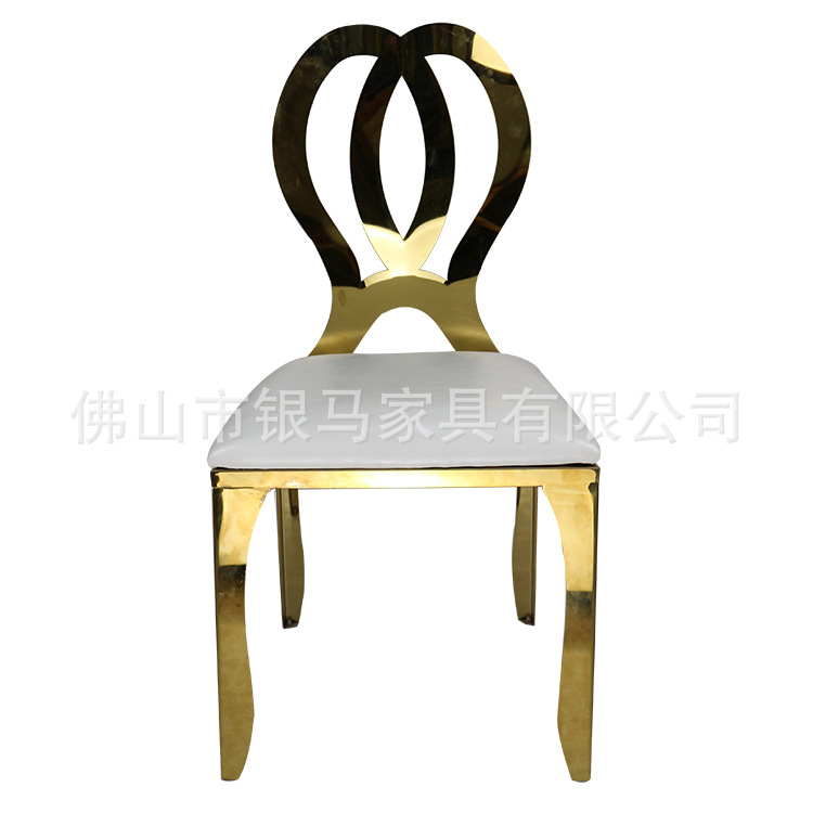 Fábrica al por mayor Hotel banquete boda comedor silla boda galvanoplastia Silla de acero inoxidable Bolsa De Oro suave Silla de comedor de cuero