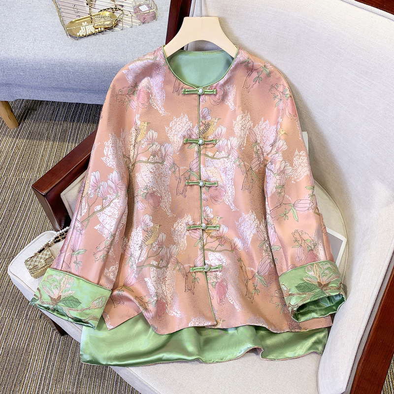 Tang suit Chinese style young cheongsam autumn long sleeve tea suit Chinese retro embroidered short coat top women's clothing