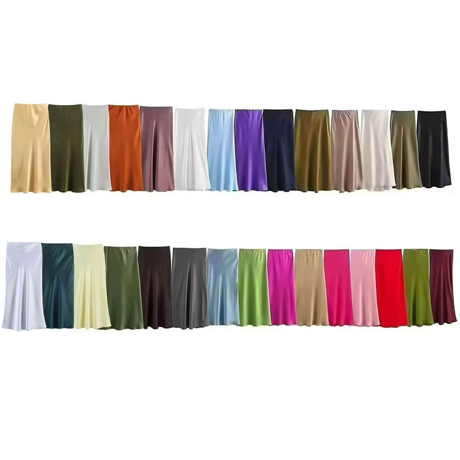 Amazon wholesale summer new women's clothing European and American versatile high waist solid color slimming silk satin texture midi skirt