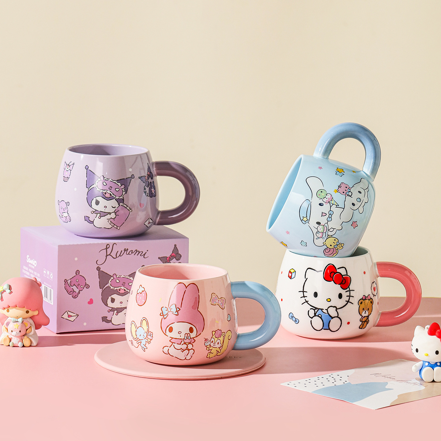 三丽鸥 Genuine ceramic mug, cute cartoon girly heart coffee cup, household high-value water cup, new product batch