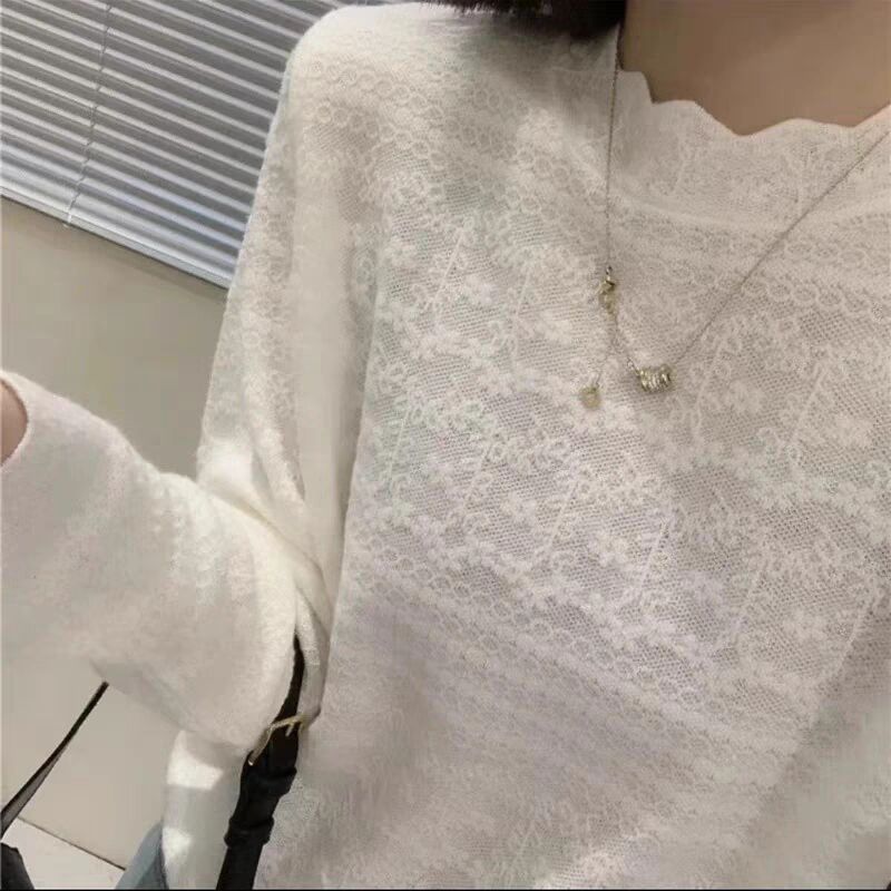Lace base body-friendly fashionable long-sleeve, knitted sweater, high collar, western style