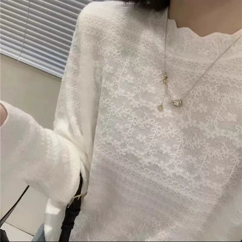Lace base body-friendly fashionable long-sleeve, knitted sweater, high collar, western style