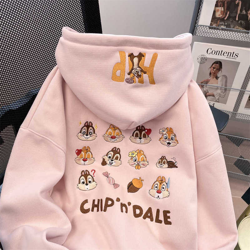 韩系可爱甜美加绒加厚连帽卫衣女秋冬季欧货时尚洋气刺绣上衣外套|undefined