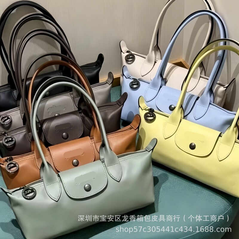 Longchamp Baguette Bag 2026 New Model Exclusively for Cross-Border Trade, Long-Handle Dumpling Bag, Full Leather Handbag, Underarm Bag