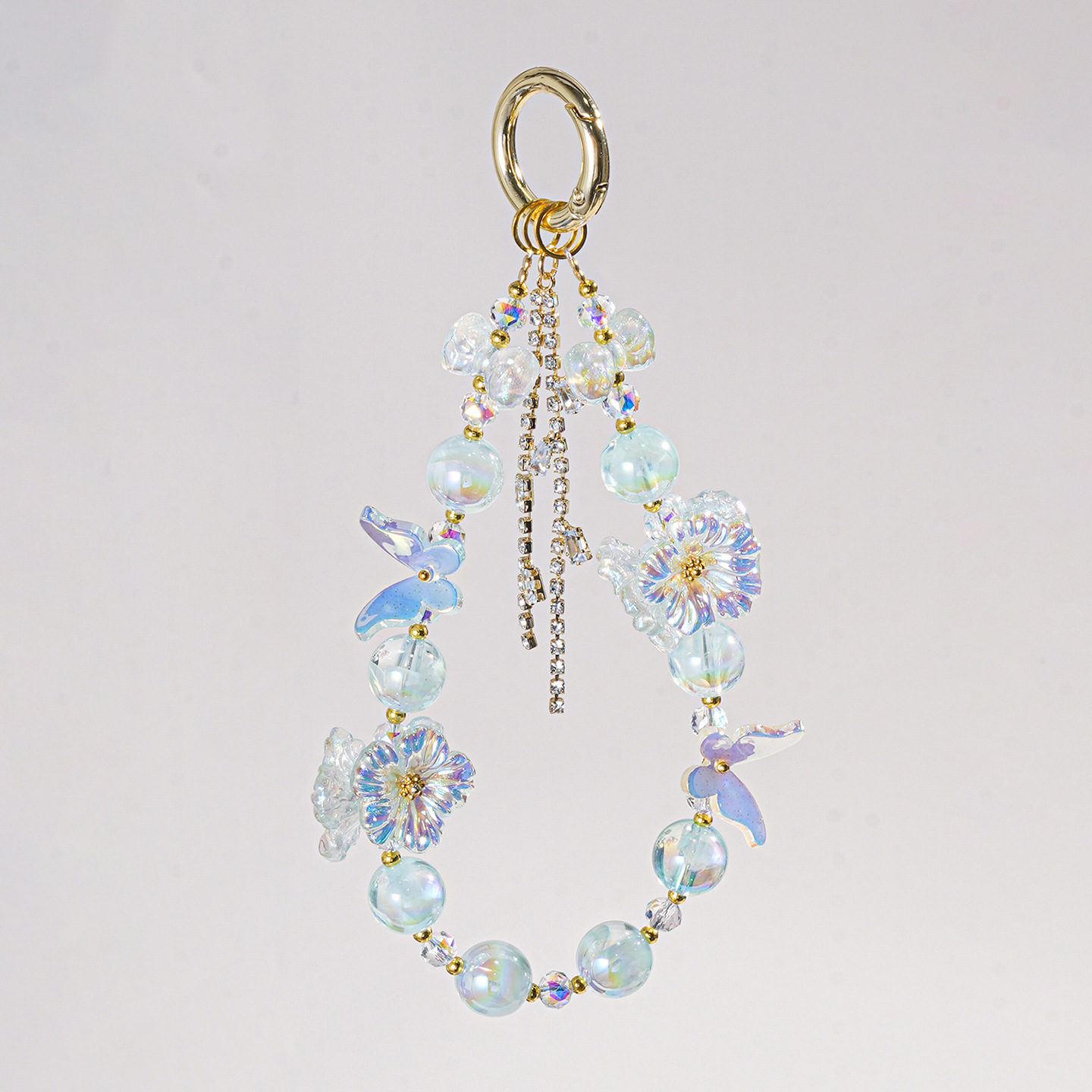 Cadena de teléfono móvil de cristal, cadena colgante de teléfono móvil de perlas, cadena de muñeca, material, cuentas de lazo, cuentas sueltas, lote hecho a mano de bricolaje