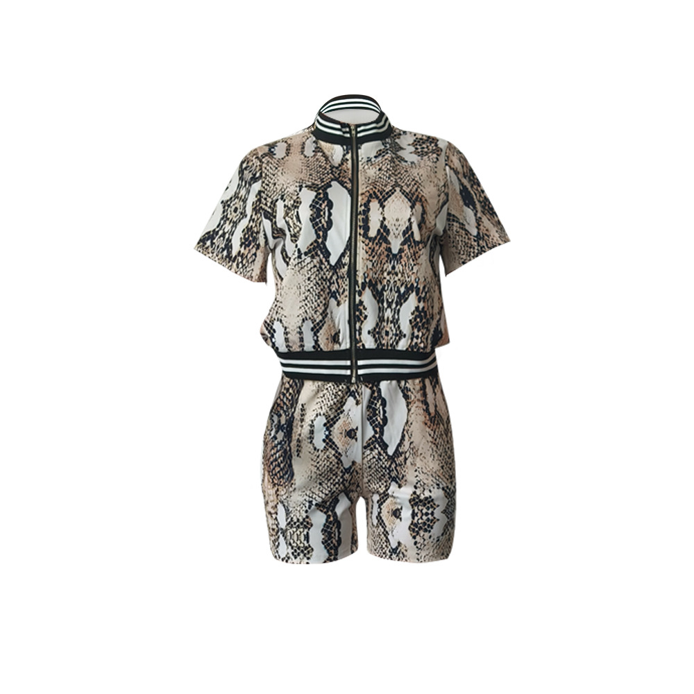 Damen Zweiteiler Set Schlangenmuster Strickjacke Und Shorts_voghion.com
