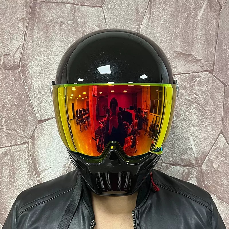 Casco retro para hombre, casco completo de crucero, caballero fantasma, personalidad, esqueleto, cuatro estaciones, coche eléctrico ligero