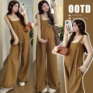 Real Shot in stock Early Spring Casual Pregnant Women's Strap Pants Lace Base Two-piece Maternity Dress