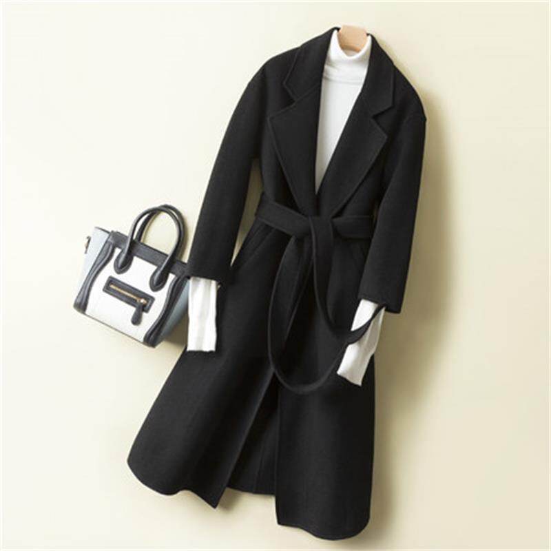 Double-Sided Woolen Outwear for Women, Mid-Length, Loose, Autumn and Winter New Style, Over-The-Knee Classy Woolen Outwear, Lace-Up Slim Fit