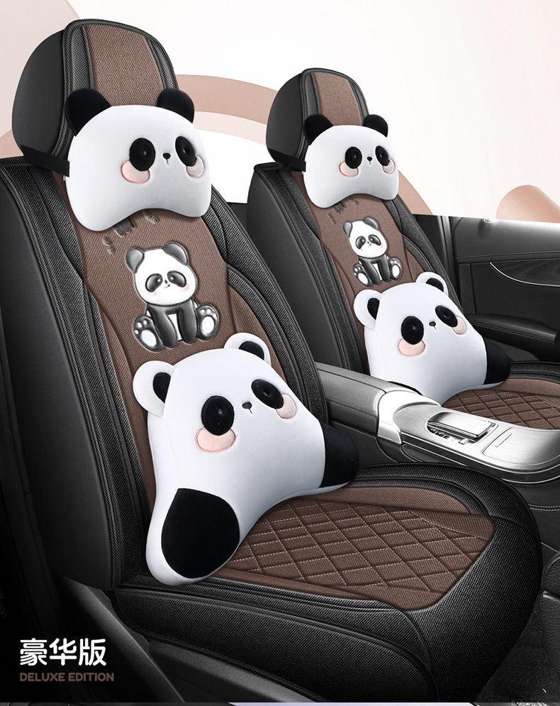 Universal Panda Hemp Full Surround Breathable Wear-Resistant Five-Seat Car Seat Cover