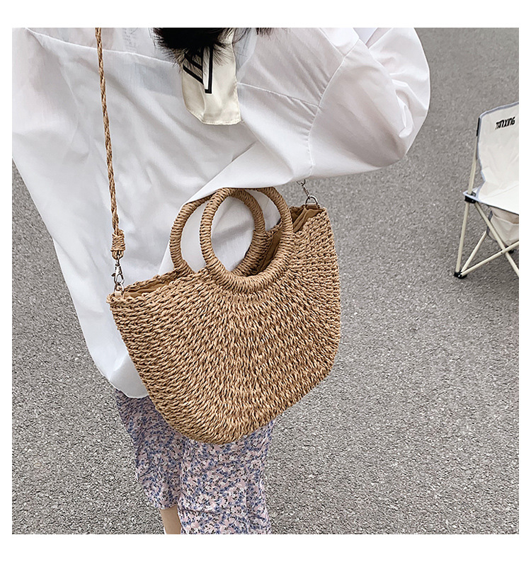 Straw Material Solid Color Pattern Women'S Gender Women's Straw Streetwear Straw Bag