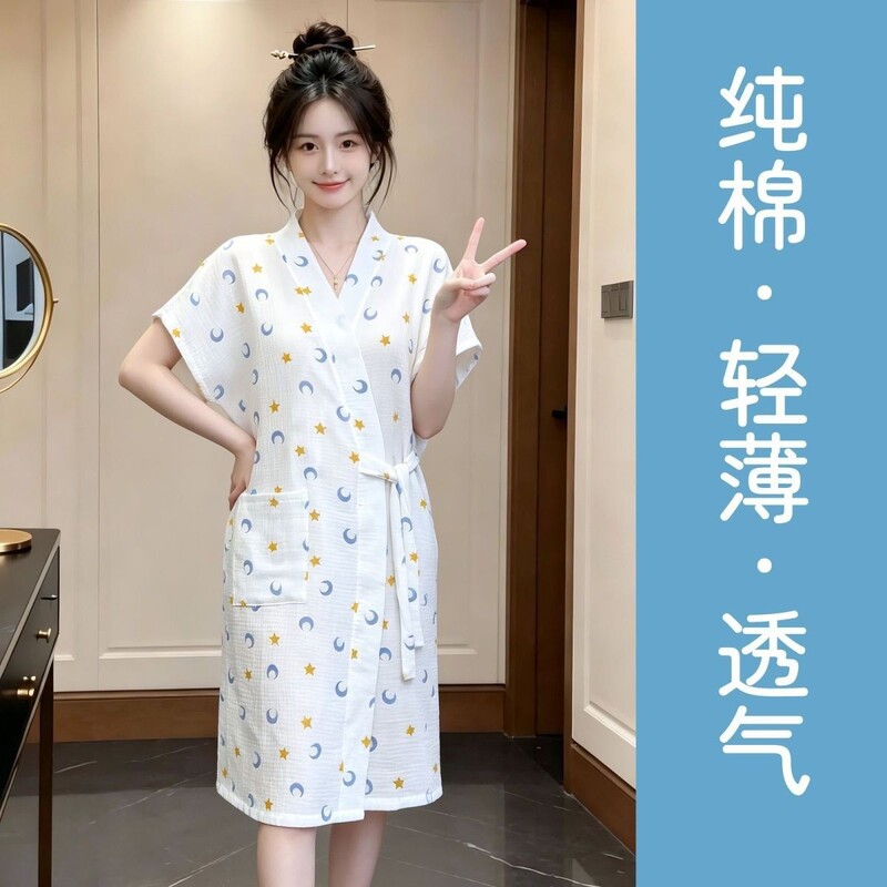 Summer pure cotton double-layer gauze sleeveless women's bathrobe, skin-friendly, soft, comfortable, quick-drying, absorbent, suitable for bathing and home use Summer pure cotton double-layer gauze sleeveless women's bathrobe, skin-friendly, soft, comfortable, quick-drying, absorbent, suitable for bathing and home use