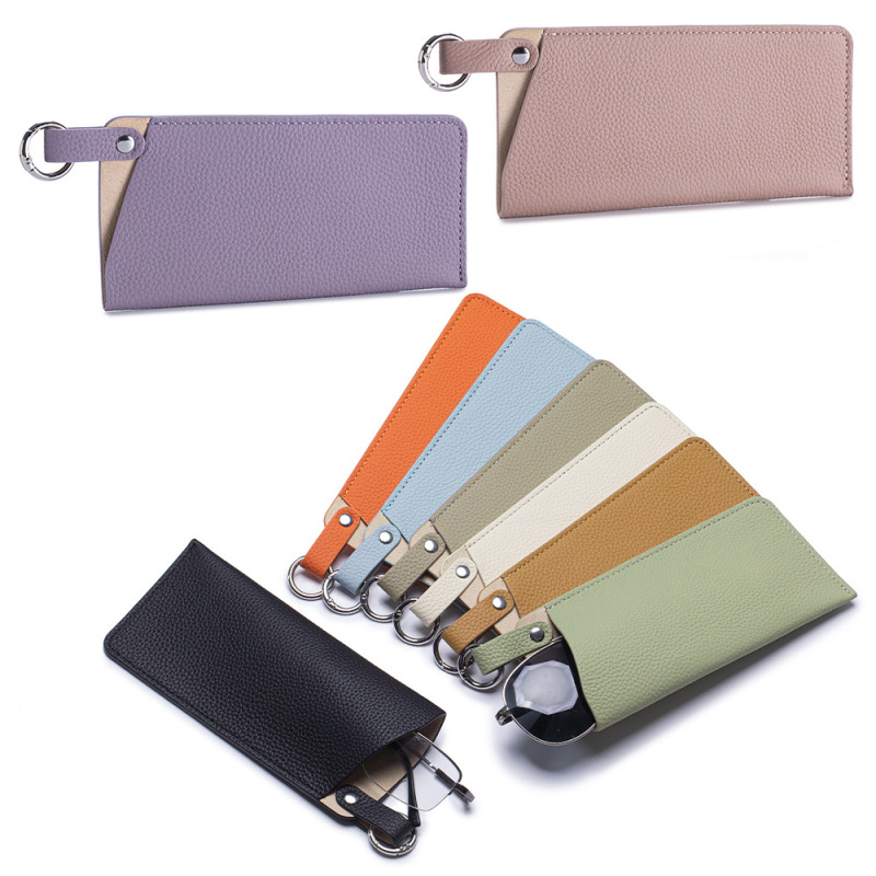 Genuine leather ultra-thin texture eyeglass case, soft leather portable hangable sunglasses protective cover, myopia sunglasses storage bag for women Genuine leather ultra-thin texture eyeglass case, soft leather portable hangable sunglasses protective cover, myopia sunglasses storage bag for women