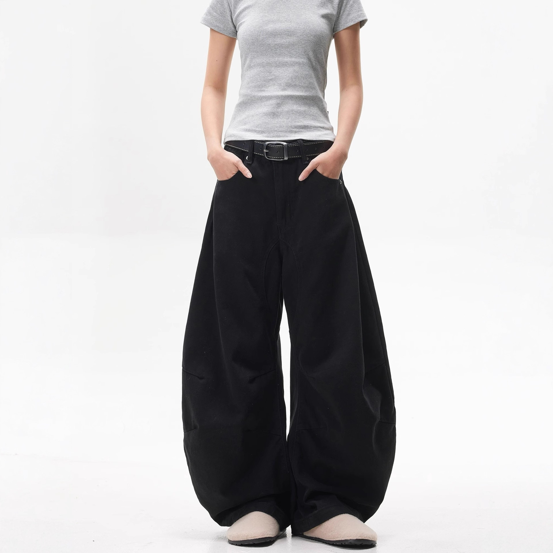 美式复古立体廓形弯刀牛仔裤女春秋新款宽松休闲高级感百搭长裤子