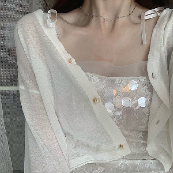 Blanco Sol protección camisa 2023 verano chal con falda corta de punto cardigan mujeres delgadas Super Fairy moda