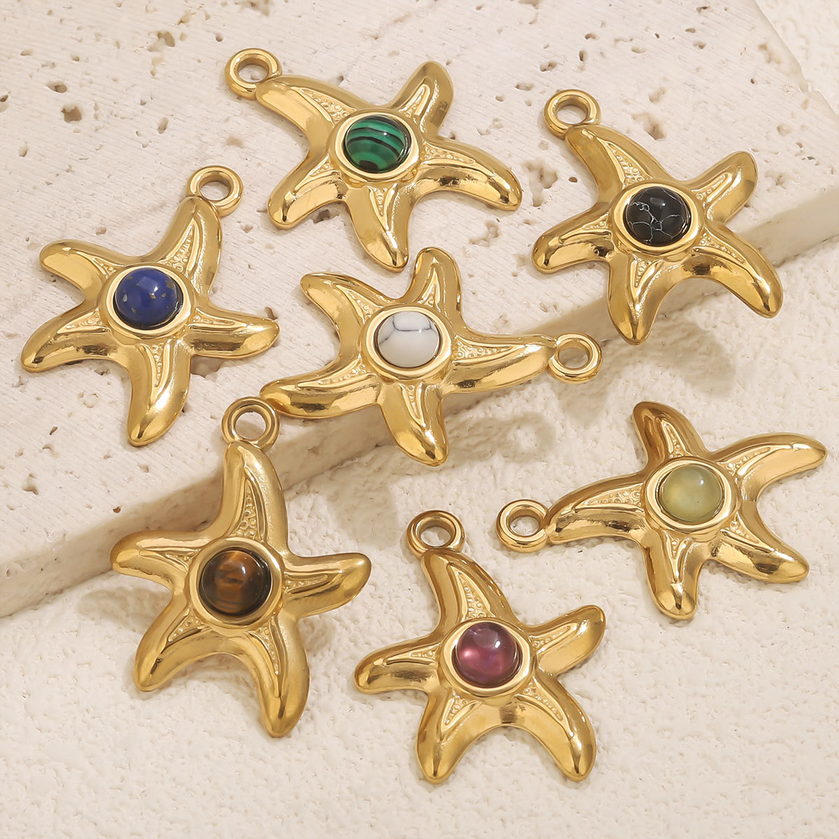 Pendant Classification 1 Piece 304 Stainless Steel Natural Stone PVD Coated Real Gold Plated Starfish Pendant Pendant