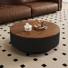 轻奢高级岩板圆形茶几客厅家用现代简约古风茶几中古风胡桃木茶几