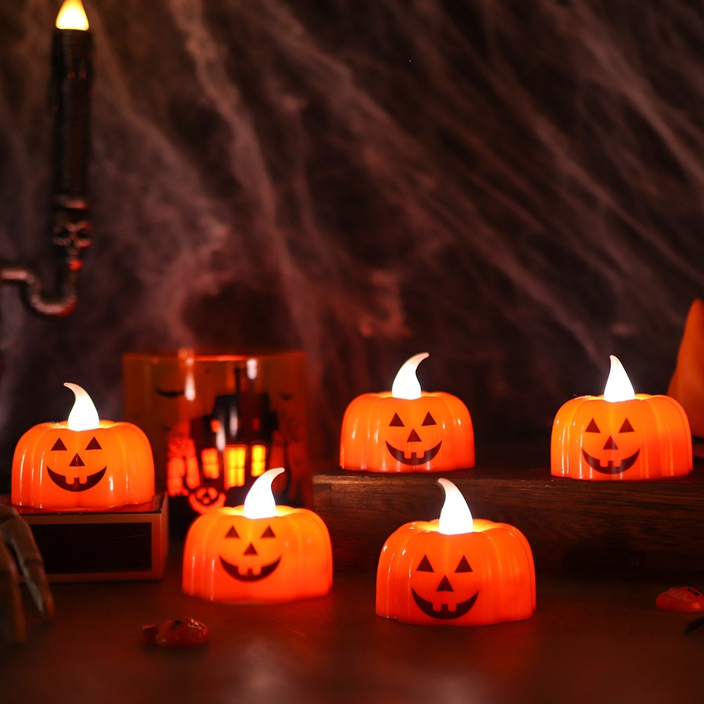 Halloween pequeña lámpara de calabaza ojo triángulo tela de araña patrón de vela lámpara de escritorio decoración de decoración de decoración de props