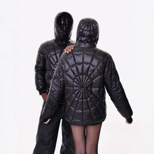 跨境秋冬新款黑色羽绒服蜘蛛侠连帽加厚保暖男女同款百搭拉链外套