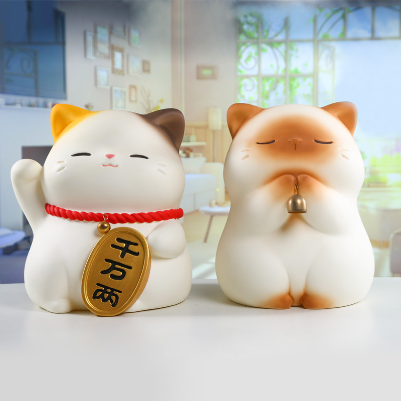福瑞猫猫大号摆件卡通可爱招财猫桌面摆件萌趣创意设计存钱罐批发|undefined