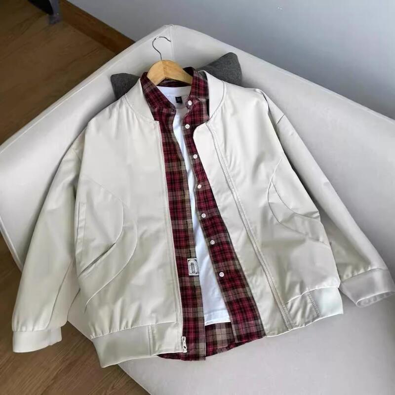 Couple Baseball Uniform Flight Suit Jacket American High Street Top Loose High-End Jacket Men's High-End Light Color Stand Collar