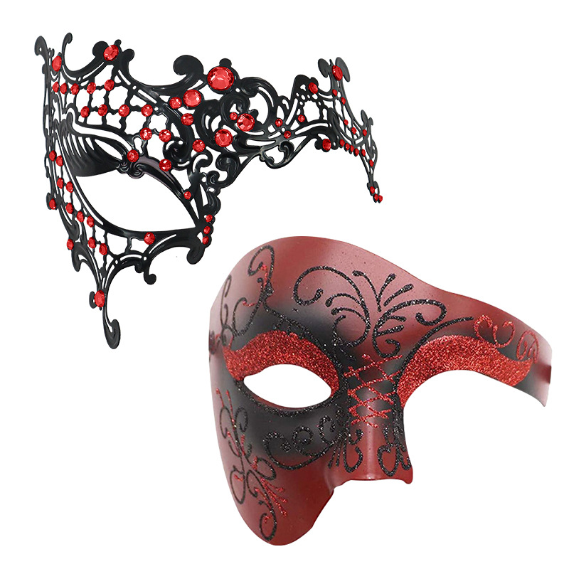 Carnaval Venecia espectáculo de baile de máscaras props hierro forjado máscaras de diamantes máscaras de metal medio cara roja