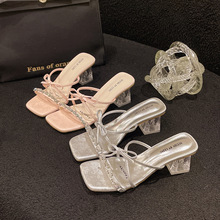 坡跟法式仙女风凉拖鞋女2025年夏新款外穿配裙子高跟水钻一字拖凉